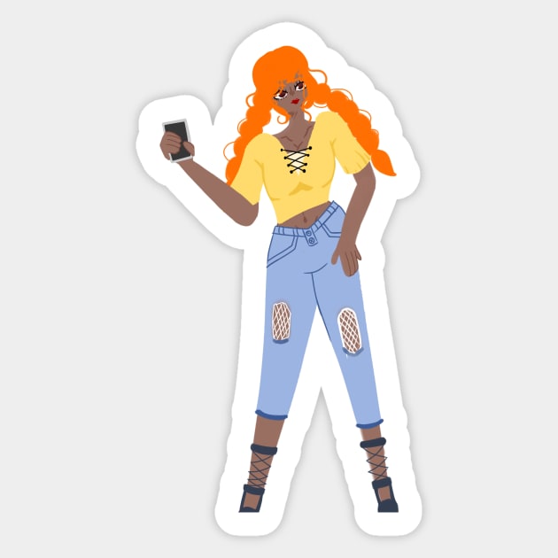 woman with a phone Sticker by coolmerchstuff